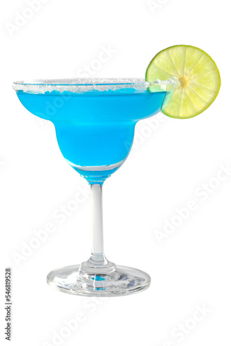 Blue Margarita cocktail with lime and salt on transparent background. Cocktails drink concept. (PNG File)