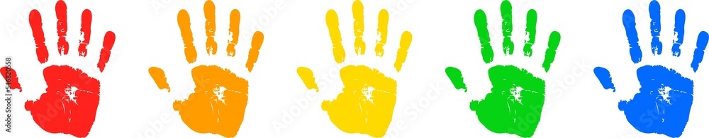 Multicolored prints of hands on transparent background. Colored ...