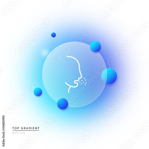 Cough line icon. Tremor of the extremities, chills, trembling, paralysis, body temperature, fever, sweat, tachycardia, pulse, poor hearing, cough, dizziness. Healthcare concept. Glassmorphism © Coosh448