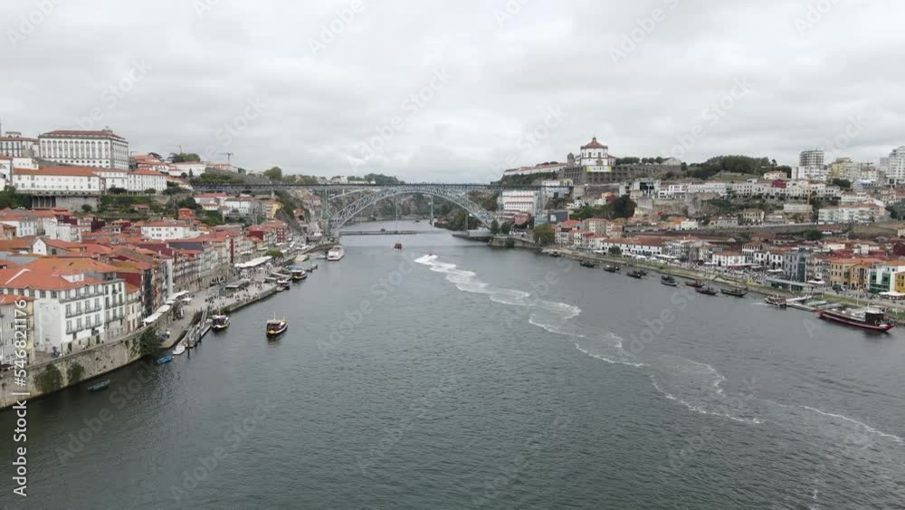 Canal in the middle of Sintra, Portugal, drone footage, ships, 4k Canal in the middle of Sintra, Portugal, drone footage, ships, 4k