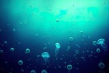 Ai generated image of jellyfish. Jellyfish swims in deep blue ocean sea. Medusa neon jellyfish