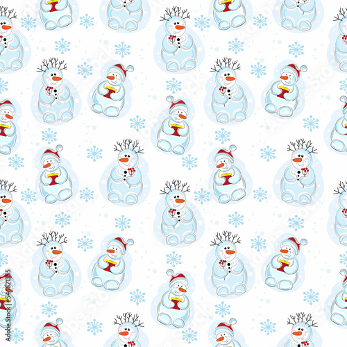 Seamless background with snowmen.Vector graphics.Christmas.