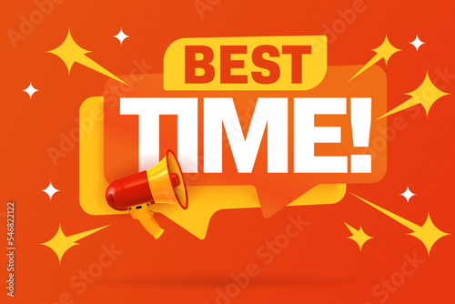 Best time shop label template. Best deal with discount offer promotion. Banner or sticker design element for marketing sale vector illustration. Best time for shopping announcement