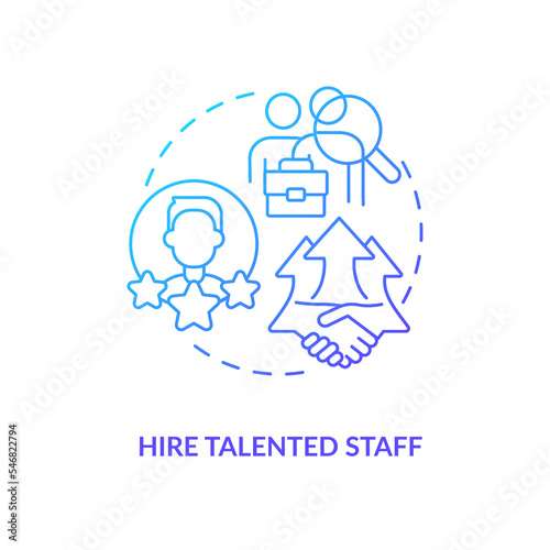 Hire talented staff blue gradient concept icon. Business development. Attracting more clients for company abstract idea thin line illustration. Isolated outline drawing. Myriad Pro-Bold font used