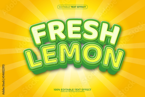 Fresh lemon 3D Editable text effect vector illustration