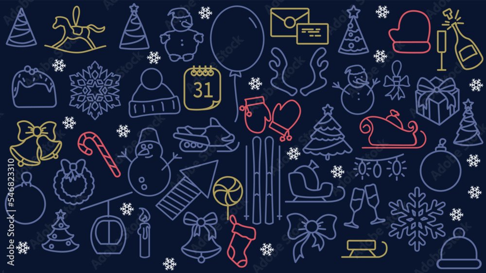 Christmas background. with christmas line icon elements Christmas background. with christmas line icon elements