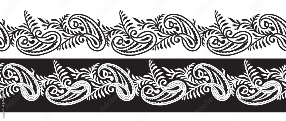 black and white paisley border pattern Stock Vector | Adobe Stock