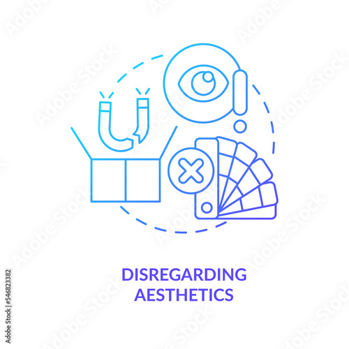 Disregarding aesthetics blue gradient concept icon. Frequent brand mistake to avoid. Finding new clients abstract idea thin line illustration. Isolated outline drawing. Myriad Pro-Bold font used