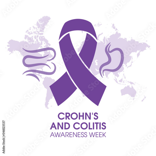 Crohn's and Colitis Awareness Week vector. Crohn's Disease and Ulcerative Colitis vector. Purple awareness ribbon icon isolated on a white background. Important day