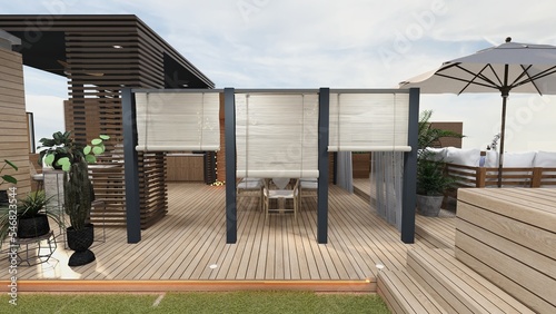 Tableau sur toile terraza con pergolas y jacuzzi