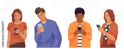 People use mobile phone, vector icons set.