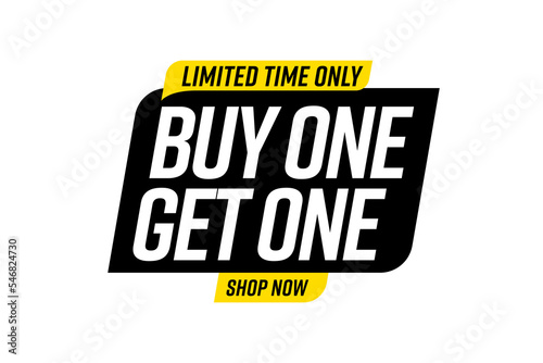 Buy one, get one free sale promo sticker. Shopping event deal advertisement label template. Sale offer sticker design vector illustration