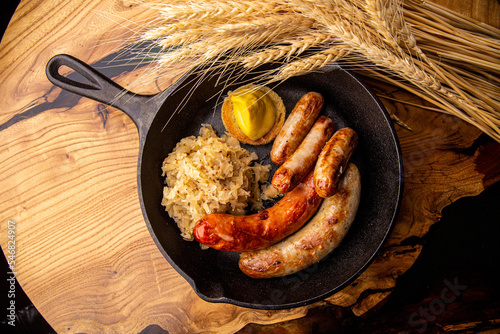 German sausages with sauerkraut and mustard
