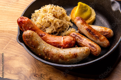 German sausages with sauerkraut and mustard