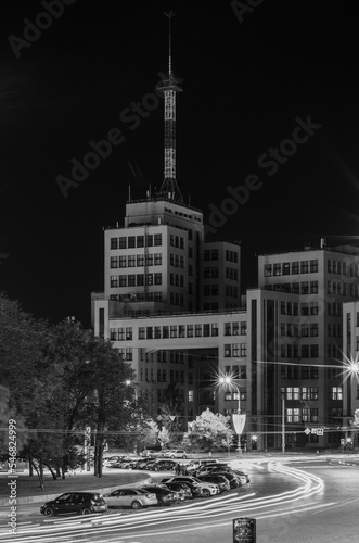 night view of the building of the derzhprom in the center of Kharkiv