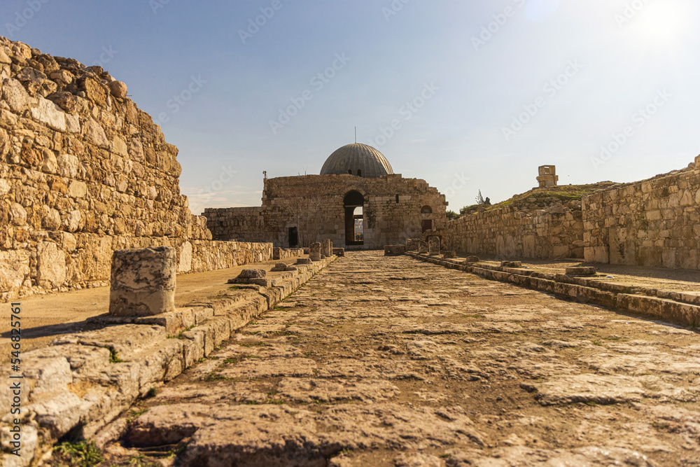 Colonnated Street leading to the Monumental Gateway at Umayyad Palace, Amman Citadel, Amman, Jordan
