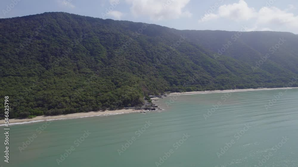 Dense Tropical Rainforest On Ellis Beach, Cairns Region, Far North Queensland, Australia. Aerial Drone Shot
