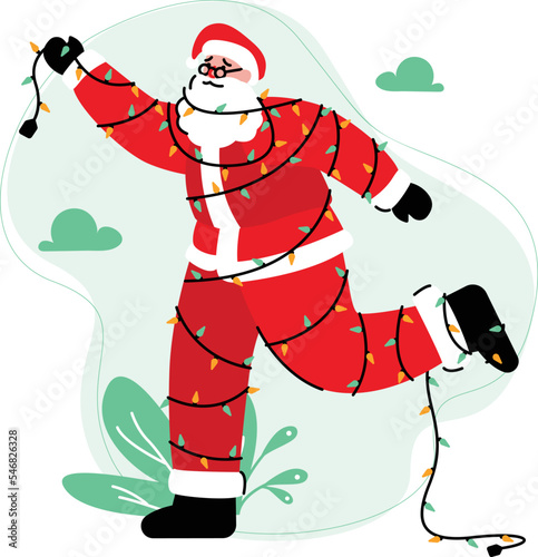 Santa Claus tangled in tumblr light cord