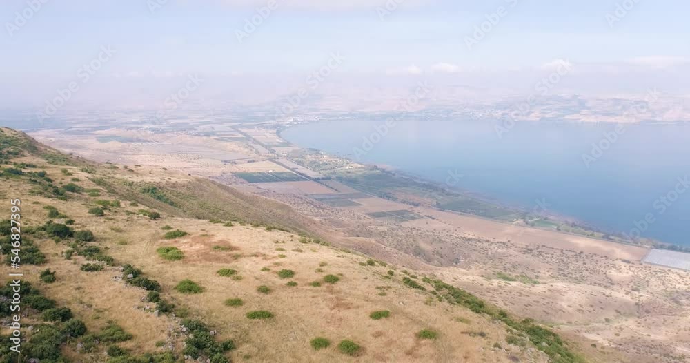 Aerial View of a lake and mountain side, Sea of Galilee, Israel. Aerial View of a lake and mountain side, Sea of Galilee, Israel.