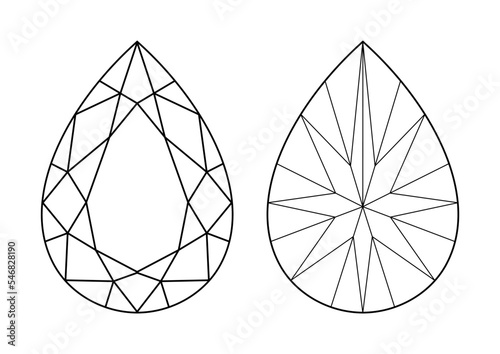 Obraz na plátně illustration of a diamond pear shape. top view and bottom view