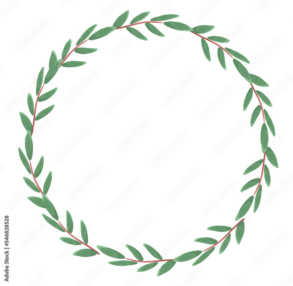 Circle frame with green leaves in cartoon style