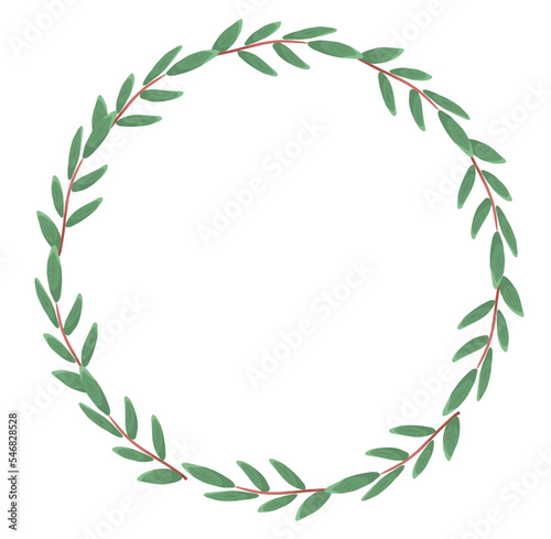 Circle frame with green leaves in cartoon style