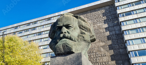 Karl Marx Monument. Statue of German philosopher Karl Marx in Saxony. German revolutionary socialist. Radical political theorist. Nischel, designed by Lev Kerbel. photo