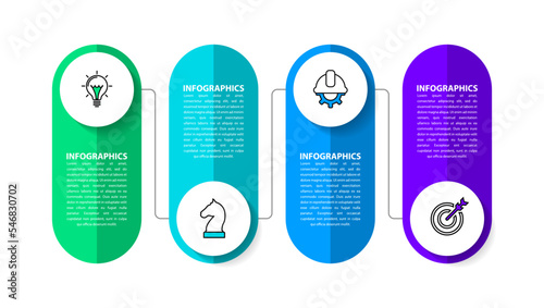 Infographic template. 4 linked banners with text and icons