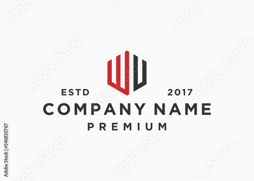 letter wu hexagon logo design vector illustration template
