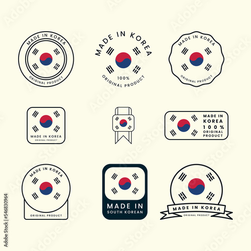 set bundled south korea vector style logo label badge illustration design, made in korea icon design