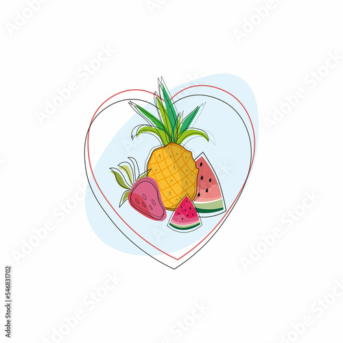 Background with pineapple,watermelon and berries.Fruits.