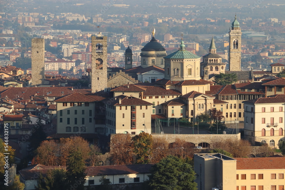 view of the towers of the city of Bergamo in Italy