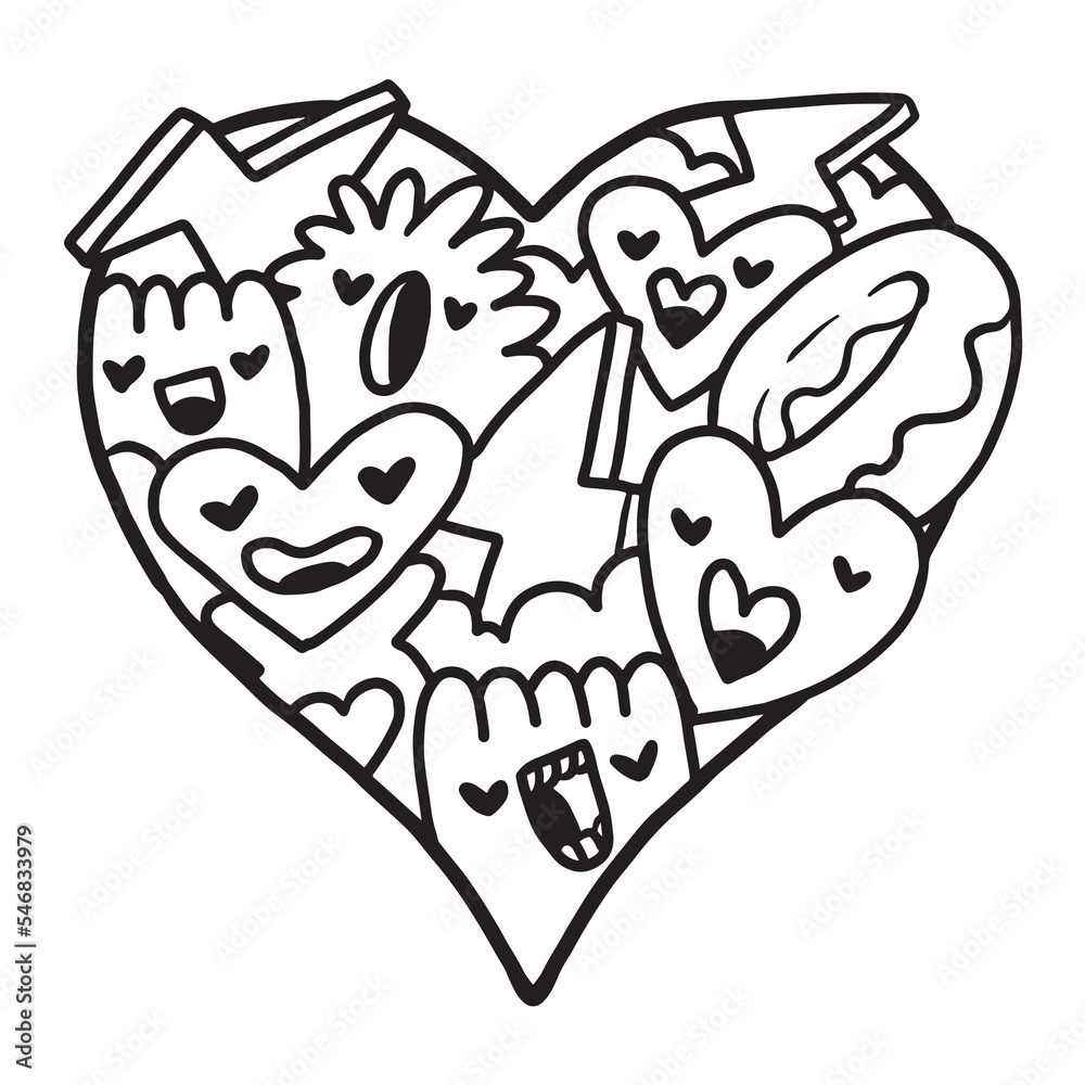 Obraz premium Heart Doodle Cute Valentine coloring page
