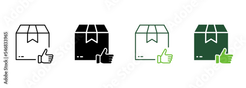 Delivery Service Good Quality Silhouette and Line Icon. Approval Positive Post Shipping Customer. Thumb Up and Cardboard Parcel Box Symbol. Editable Stroke. Isolated Vector Illustration