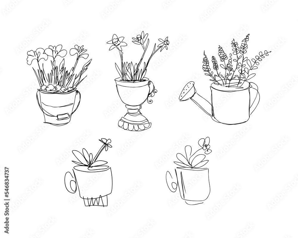 Blooming spring flowers crocuses, lavender, daffodils, daisy and pansy lineart collection. Perfect for T-shirt, sticker, poster. Doodle vector illustration for decor and design. Blooming spring flowers crocuses, lavender, daffodils, daisy and pansy lineart collection. Perfect for T-shirt, sticker, poster. Doodle vector illustration for decor and design.