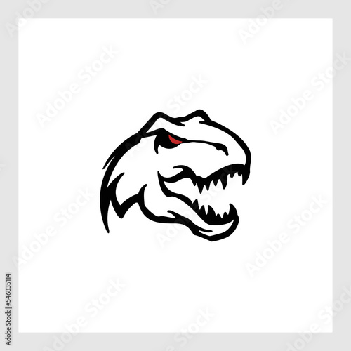 Dinosaur logo - vector illustration.Black and white head avatar of a dinosaur with big teeth © adi