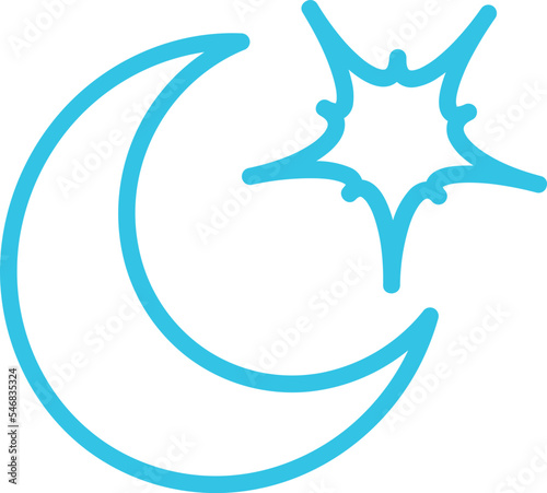an image of a crescent moon and a blue star 