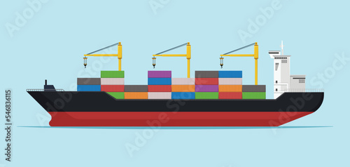 vessel ship container cargo port transportation shipping vector illustration freight crane transport industry export boat loading dock logistics, ocean industrial import 