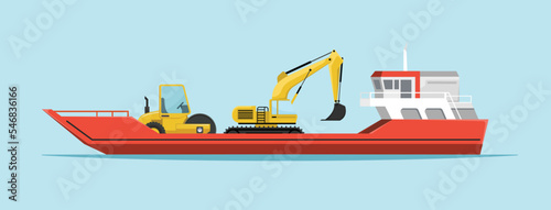 vessel ship construction truck crane excavator equipment machine tractor industrial vector illustration transportation 