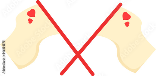 two cream flags with a love image on a red stalk
 photo