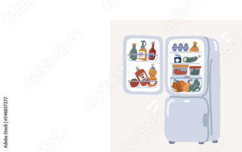Vector illustration of Refrigerator full of tasty food.