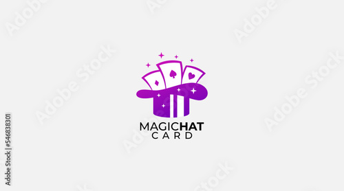 Magician hat simple illustration logo concept with card Design