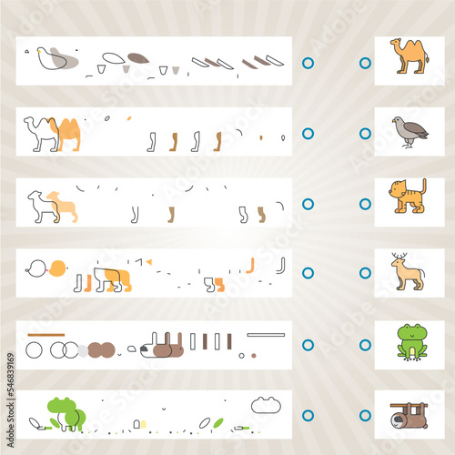 Visual intelligence questions IQ TEST. Find the missing,  . Find and match mixed animals.  