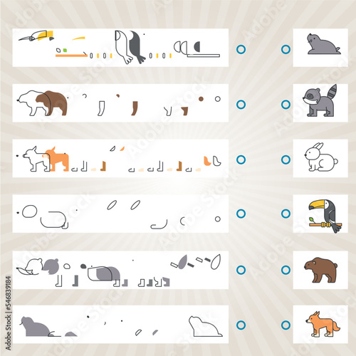 Visual intelligence questions IQ TEST. Find the missing,  . Find and match mixed animals.  