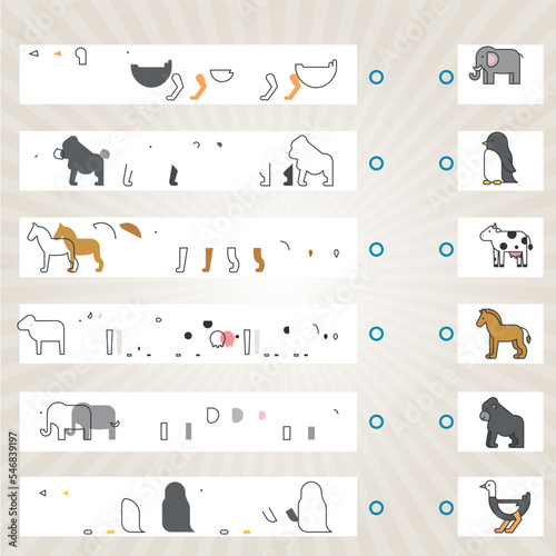 Visual intelligence questions IQ TEST. Find the missing,  . Find and match mixed animals.  
