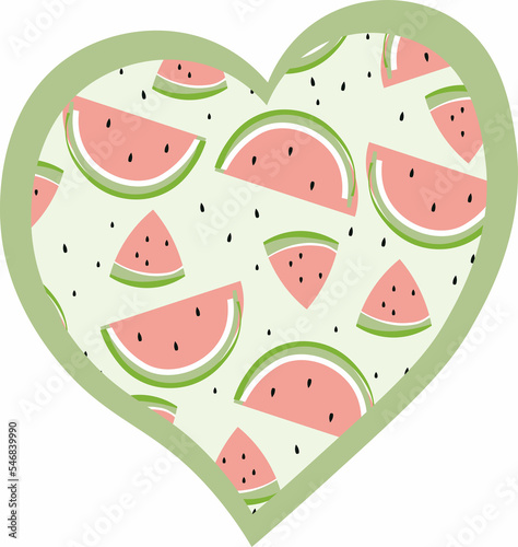Heart with watermelon slices.Summer.Vector graphics.