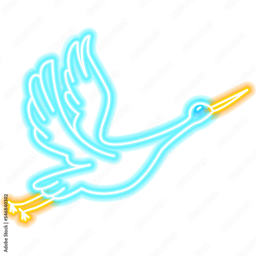 Obraz premium Crane Neon Sign. Illustration of Bird Promotion.