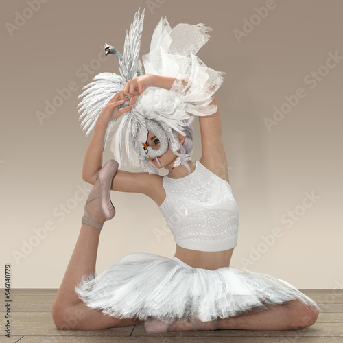 Junge Balletttänzerin in einem phantasievollen Schwanenkostüm