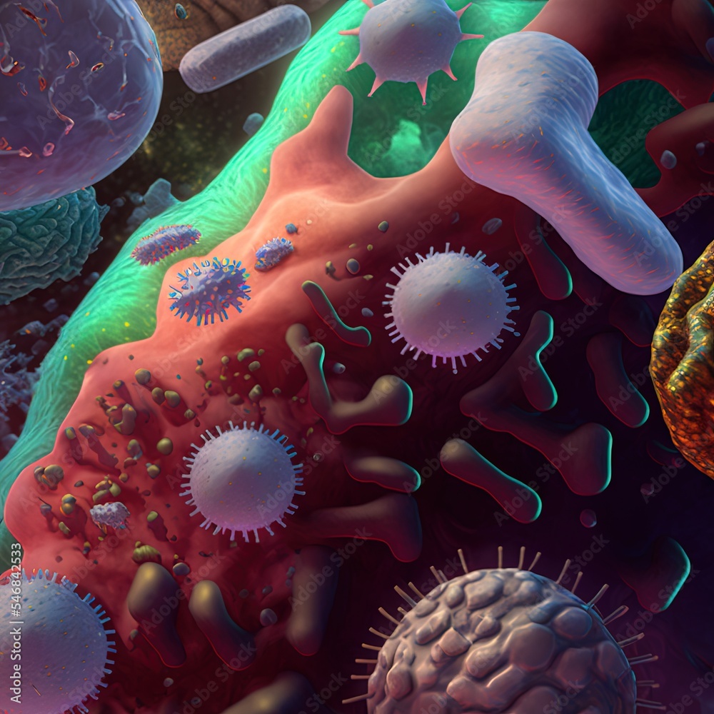 Abstract background bacteria and viruses. 3D illustration. Scientific microcosm  background. Realistic illustration