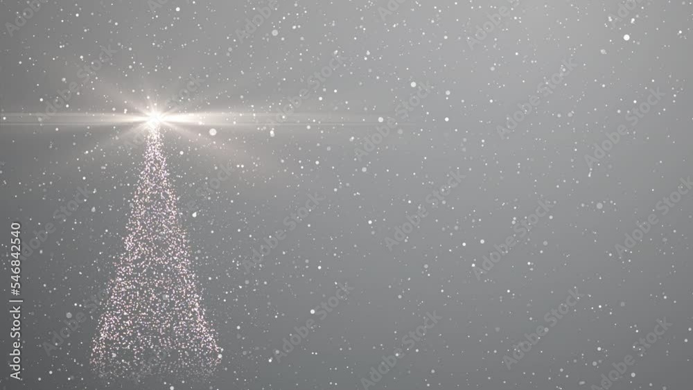 Merry Christmas greeting animated card. Christmas tree with shining light and falling snow on colourful background, 4K holiday live wallpaper
